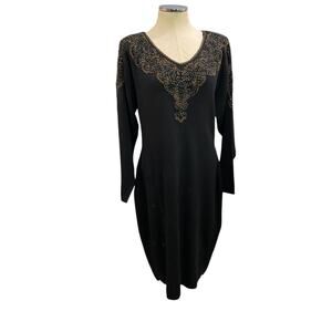 Size 14 Saks Fifth Avenue Wool Sweater Dress Beaded Vintage Hong Kong